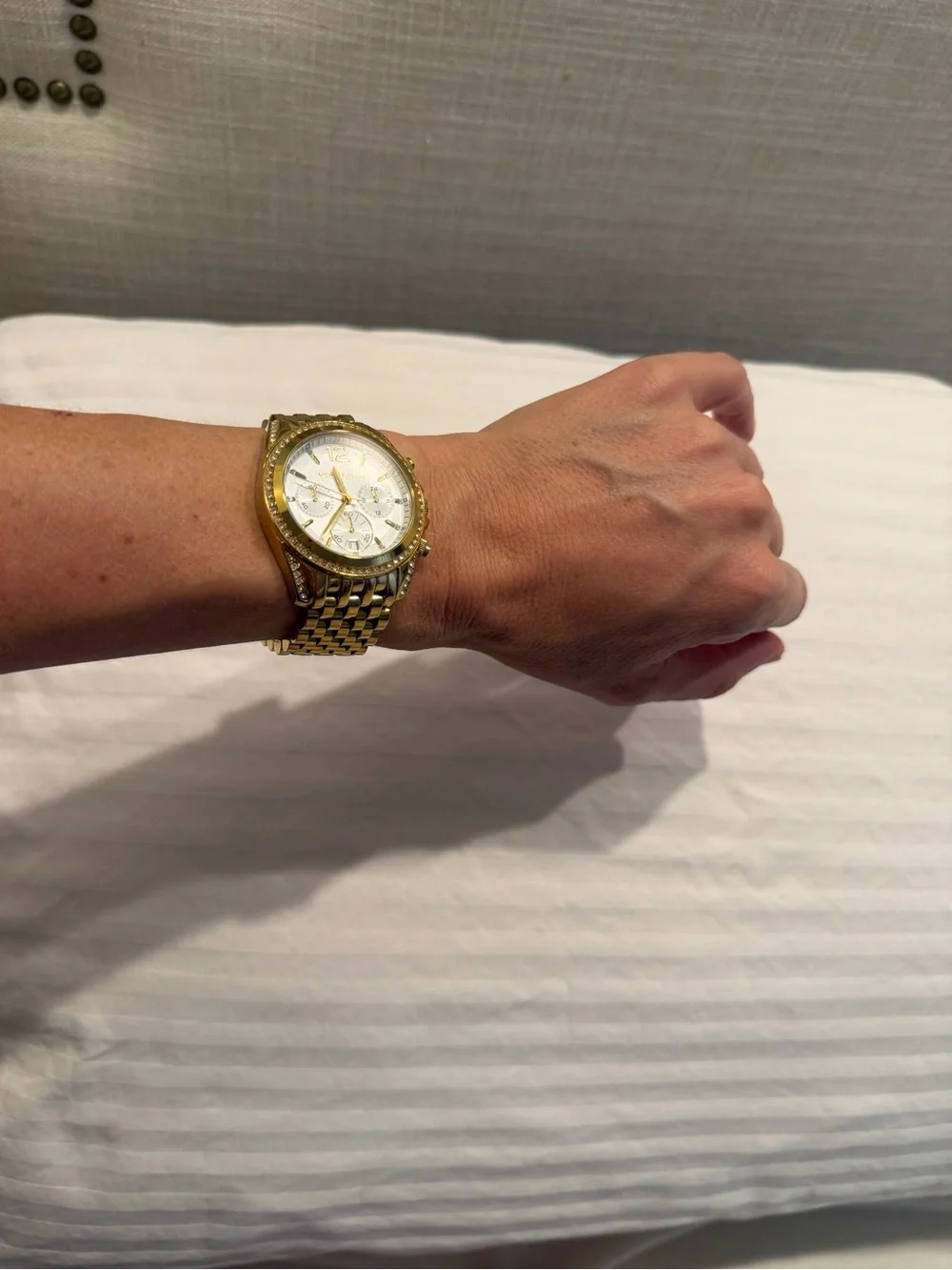 Michael Kors Gold and White Crystal-Trim Chronograph Watch